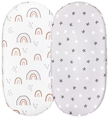 Hiseng 2er Pack Baby Spannbettlaken Spannbetttuch für Beistellbett & Kinderwagen, Karikatur Tier Matratzenschoner Spannbettlaken Baumwolle Stubenwagen Bezug Matratzenbezug (Stern,82x41cm)