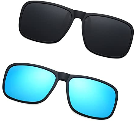 YAMEIZE Polarisierte Rechteckige Clip-On Sonnenbrille für - Damen Herren Trendy Flip-Up UV 400 Schutz Clip-On Anti-Glare-Brille Angeln Fahren Outdoor