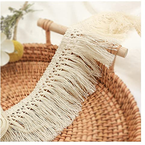 Yurosiay 5m×6cm Baumwolle Fransenborte Vintage Häkel Quastenborte Breit Fransenband zum Nähen Fransen Dekoband DIY Fransenbesatz Quasten Bordüre für Kleidung Vorhänge NäHen Zubehör Beige