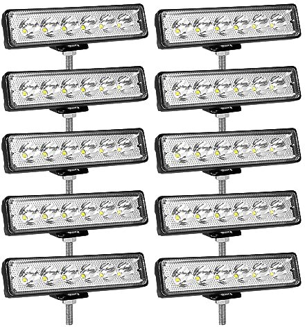 RIGIDON 10 Pcs LED Arbeitsscheinwerfer Bar, 6 Zoll 15 cm 18W Mini LED Scheinwerfer 12V 24V Rückfahrscheinwerfer Auto Offroad Beleuchtung für SUV ATV Traktor LKW 4x4, 6000K Weiß Nebelscheinwerfer