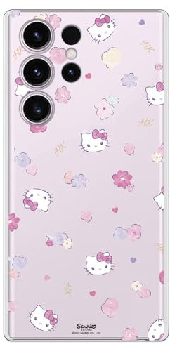 Personalaizer Case for Samsung Galaxy S23 Ultra with Hello Kitty and Flower Pattern - Kawaii Style - Flexible TPU Silicone Case Transparent