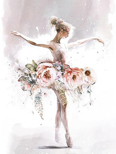 STYLER Leinwandbild Ballet 60 x 80 cm (AUFHÄNGFERTIG) – Elegante Ballerina in Blumen-Tutu – Elegante Kunst im Hochformat