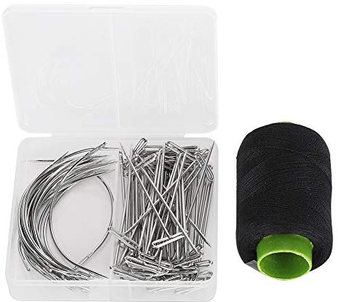 Juego De Hilos Y Agujas Para Hacer Pelucas, 20 Agujas Curvadas C Para Coser Cuero, 50 Alfileres Rectos En T Para Peluca, Aguja De Mano Con Hilo Negro Para Coser Extensiones De Tejido De Cabello, Model