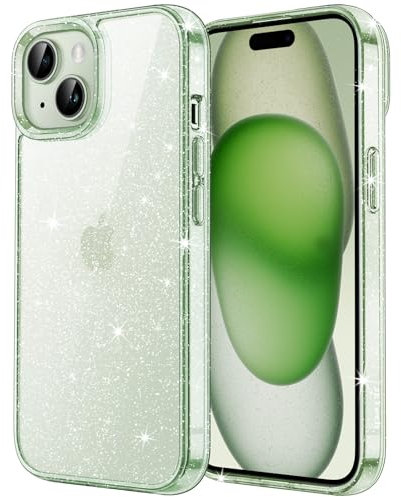 JETech Glitter Case for iPhone 15 6.1-Inch, Bling Sparkle Shockproof Phone Bumper Cover, Cute Sparkly for Women and Girls (Green)