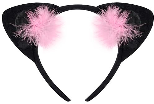 Spooktacular Creations Katzenohren Haarreif für Mädchen, Katze Cosplay Set Katze Ohr Stirnband Haarband Cosplay Katzenohren Haarschmuck für Frauen Mädchen Cosplay Kostümfest Schwarz