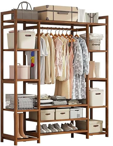 angelfanmily Perchero Burro Bambú, Armario Abierto Madera Perchero, Multifuncional Armario Abierto Burro Maciza Perchero Estante Dormitorio For Zapatos para Ropa Zapatos Bolsas, Carga: 100 kg