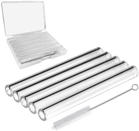 Reusable Glass Straws Set, Clear Glass Drinking Tubes Including 4 Short Pipes and 1 Cleaning Brush (Size 4 Inchx12 MM OG)