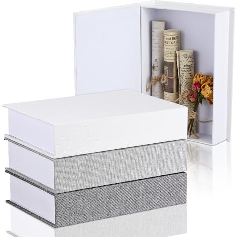 Tioncy Dekorative Bücherboxen, moderne Aufbewahrungsbox aus Leinen, Kunstbücher für Bücherregal, Dekoration, Couchtisch, Buch für Bastelarbeiten, Grau, 21,6 x 15,5 x 4,6 cm, 3 Stück