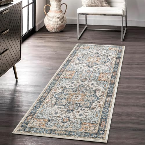 Carvapet Alfombras de Pasillo Larga 60x180cm Alfombra Corredor Antideslizante Azul Alfombras de área Lavable Suave Microfibra Medallón Vintage Alfombra Comedor Pasillo