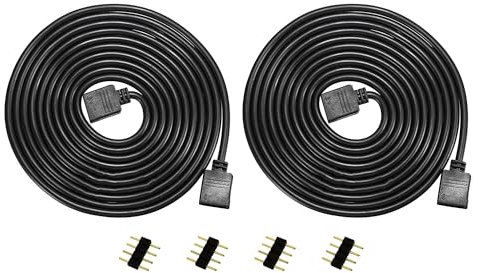 HUAZIZ Streifen Verlängerungskabel 4 polig LED Band, Verlängerung Kabel RGB, LED Strip Extension Cord LED Stripe, Extension Cable LED Verbinder Anschluss, Schwarz (2 Stück 5 m)