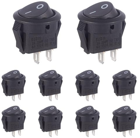 VEXUNGA Interruptor Basculante Mini Interruptores Pulsador Interuptor Conmutador Redondo Pequeño 3A 250V 6A 125V 2 Pines 2 Posiciones ON OFF Negro Encendido/Apagado (10 Piezas)