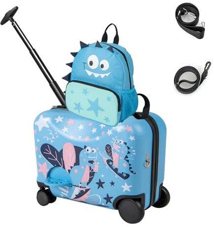 SOARS Kinderkoffer & Rucksack 18”+12”, Reisekoffer mit Rollen & Teleskopgriff, Trolley Kinder, Kindergepäck, Hartschalenkoffer, Kindertrolley für Jungen und Mädchen (Dinosaurier)
