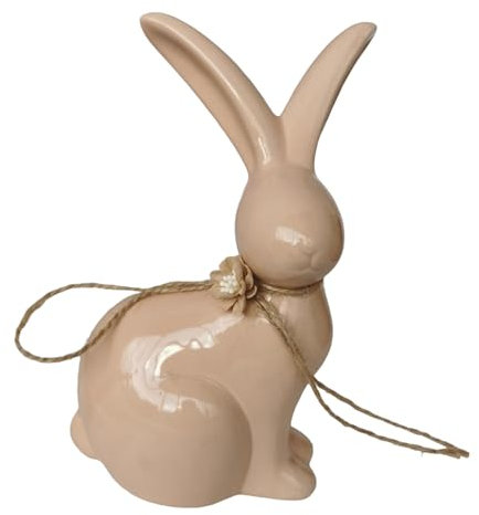 Goldbach Hase 20cm groß beige, aus Keramik, Ostern Figur Osterhase sitzend modern Dekofigur Osterdeko, 805349