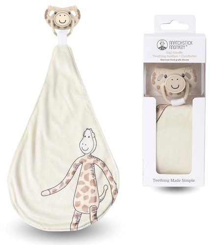 Matchstick Monkey Schnullertuch inkl. Schnuller (orthodentisch) aus Silikon mit Beißring-Noppen - sicher für Neugeborene mit Bio-Baumwolle Kuscheltuch - BPA-freies Silikon (Gigi Giraffe)