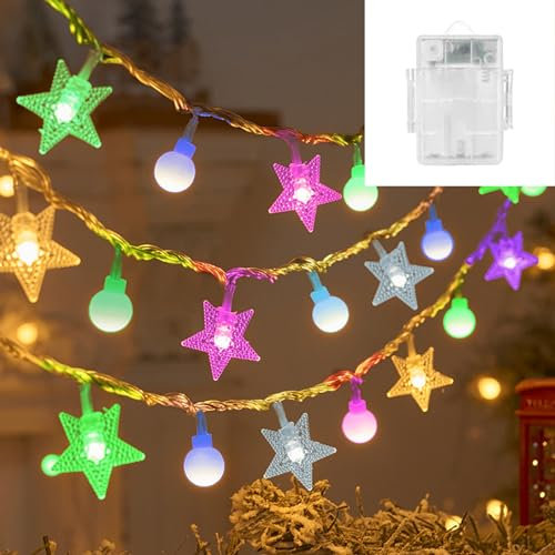 Swsdee Cadena de Luces LED con pentagrama de10 m y Copo de Nieve,con Batería Guirnalda Luces Decoración Navideña Cadena de Luce, Fiesta de Navidad, para Decoración Interior Bodas Fiesta (color)