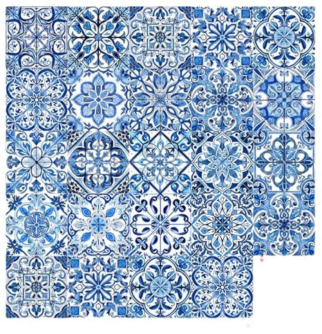 Wandaufkleber im portugiesischen Stil – traditionelle Azulejos-Fliesenaufkleber, blaue und weiße Aufkleber | 24 Stück abnehmbare Kunst-Dekoration zum Abziehen und Aufkleben, selbstklebende Wandaufkleb