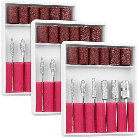 3 Pack Nail Grinding Bits, Electric Manicure Set Manicure Pedicure Diamond Nail Bits Set Electric Manicure Set with Sanding Bands for Electric Nail Files Drill Machine
