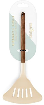 Silk Route Home Acacia Wood & Cream Silicone Fish Turner Kitchen Utensil