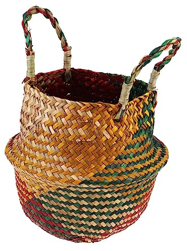 HONMEET Woven Straw Storage Basket Large Plant Flower Vase Double Handles Living Home Decor