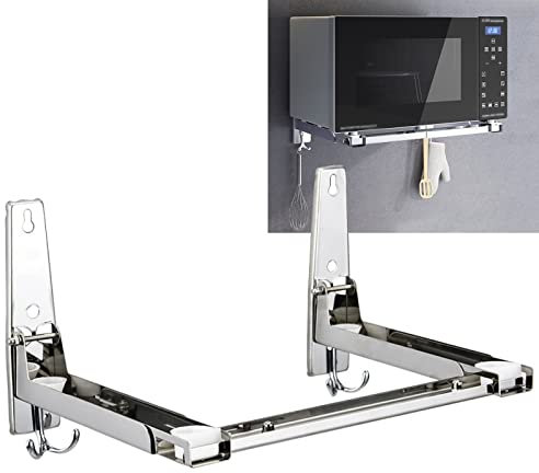 GZKDKZB Soporte de Rejilla para Horno microondas de Montaje en Pared, Rejilla para Horno microondas de Acero Inoxidable 304, Soporte para microondas Extensible Ajustable con Brazo Plegable