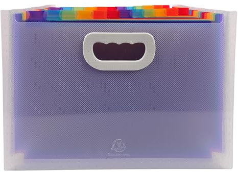 Exacompta - Ref. 55198E – Karton mit 4 Ordnern erweiterbarer Koffer mit Griffen – Deckel und Innenseite aus PP – mit 2 Etikettenhaltern auf der Vorderseite – 24 Fächer – Maße: 33 x 23,5 x 25 cm –