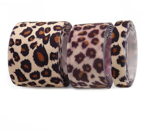 SMTCM 1 Roll Samtband Leopard 10mm*10 Yards Ripsband mit Leopardenmuster Tierdruck Stoffbänder Geschenkband Schleifenband Leopardn Fleece Band Velvet Ribbon Leopardband für DIY Basteln Verpackung