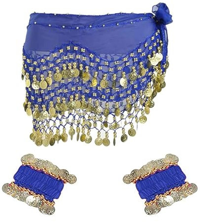 XDGBGFN Bauchtanz Hüfttuch mit Armband, Damen Bauchtanz Accessoires Gürtel Chiffon Hüfttuch Bauchtanz Hüfttuch Gürtel (DE/NL/SE/PL, Alphanumerisch, Einheitsgröße, Regular, Regular, Royal Blue)