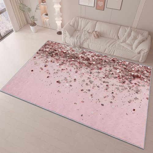 Teppich Wohnzimmer Mit Einfach Glitzer Pailletten Motiv, Rosa Flanell Teppich für Schlafzimmer Kinderzimmer Dekorative, Kurzflor Waschbar rutschfest Teppiche 60 x 90 cm