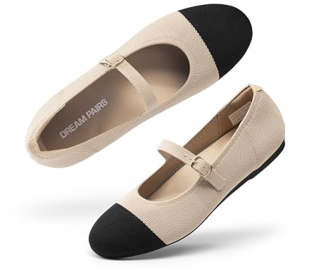 DREAM PAIRS Women's Dress Ballet Flats,Nude/Black,8