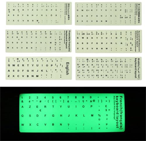 Autocollants lumineux pour clavier, lettrage noir fluorescent, autocollants de remplacement pour claviers d'ordinateur portable de bureau (français)