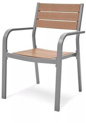 ASKON Gartenstuhl aus Aluminium und Holz-Optik, stapelbar, 1 Stück, Gartenstuhl Stapelsessel Gartenmöbel Stapelstuhl