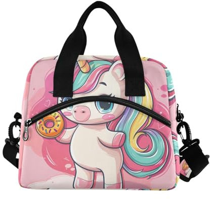Lunchtasche mit Cartoon-Einhorn-Motiv, groß, isoliert, für Damen, isolierte Picknick-Tasche