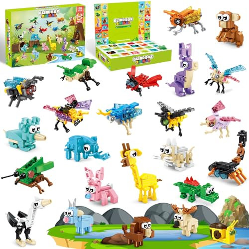 Joellfuner Regali di Compleanno, Giocattoli da Costruzione, 1 In 3 Giocattoli Trasformabili Blocchi da Costruzione, 24 PCS Mini Giocattoli di Animali e Insetti, Bomboniere Feste per Bambini dai 3 Anni