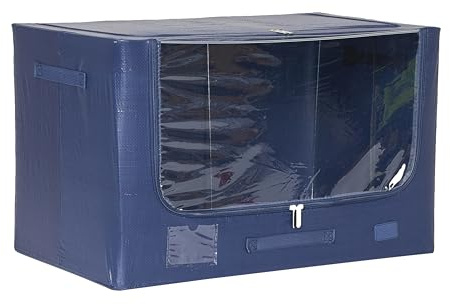Periea 'Eden' Heavy Duty Tarp Jumbo Storage Boxes – Tough, Durable, Water-Resistant, Folding & Stackable with Strong Steel Frame for Home & Garage (Navy)