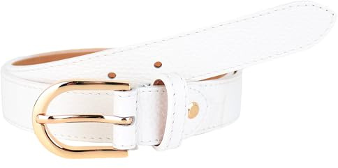 MIRROSI Ledergürtel Damen Herren Gürtel, Made in Italy, 3cm breit (Weiß (Goldene Schnalle), 90cm)