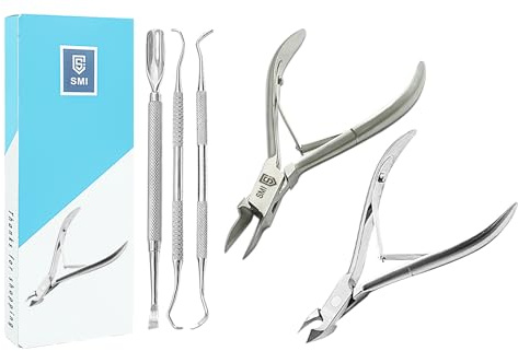 SMI 5-tlg Fußpflegeset, Nagelhautzange, hautzange, Eckenzange für eingewachsene Nägel, Nagelhautschieber, Eckenheber Pediküre-Nagelzange Zehennagel-Werkzeuge
