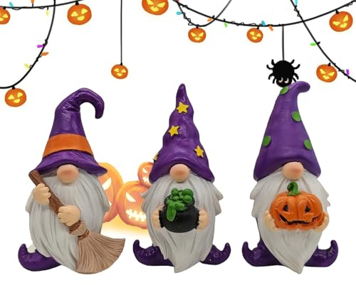 Générique Garden Gnomes | Set of 3 Garden Gnomes - Halloween Decorations Resin Figurines for Parties Table Indoor Outdoor Entrance Porch Window Home