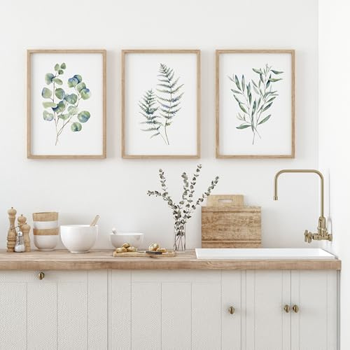 Premium Poster Set | 3er Set 50x70 | Kunstdruck Wandbilder Poster Collage Bild Wanddeko Boho Blätter Pflanzen Botanik Aquarell grün | Wohnzimmer Schlafzimmer Küche | ohne Rahmen (50 x 70 cm)