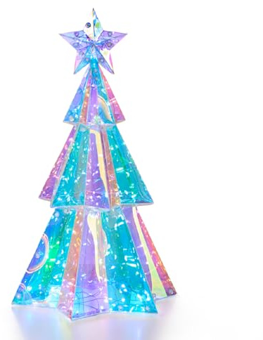 The Christmas Workshop Iridescent Mini Christmas Tree/Cool White Christmas Lights/Indoor Christmas Decoration / 37 x 21.5cm Size (74129)