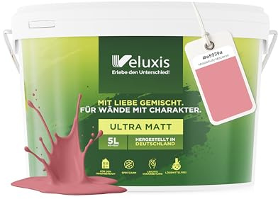 Veluxis Wandfarbe Rosa Altrosa Hellgrau matt 5 L – Masterfully Macaron | Innenfarbe mit Deckkraft Klasse 1, VOC-frei, ohne Grundierung, tropfarm, für Wohnzimmer und Schlafzimmer