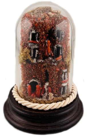 gioiellitaly Presepe grotta natività corallo rosso base legno e campana di vetro – 11x9 cm - presepe artigianale realizzato a Torre del greco