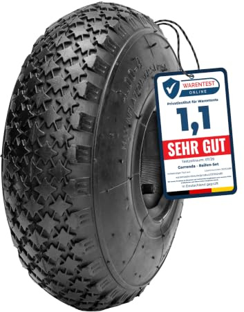 Garronda 4.00-4 Reifen mit Schlauch Schubkarre Schwarz GD-0164 | 2PR, mit Autoventil, als Ersatzreifen für Bollerwagen, Gartenwagen, Hof und Baustelle, aus Gummi, Ø 275 mm