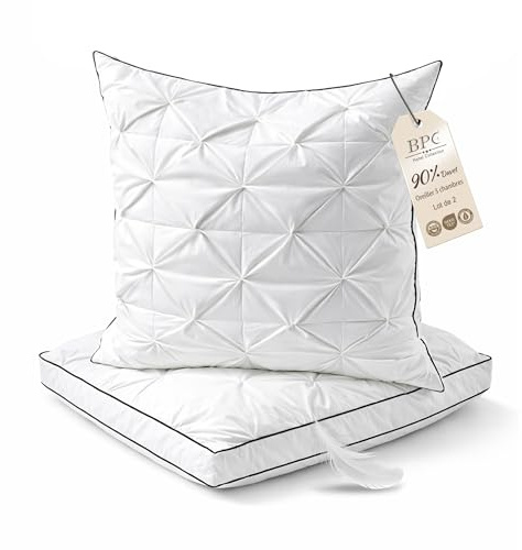 BPC Oreiller Plumes et Duvet d'oie 60x60 cm Lot de 2, 3 Chambres | 90% Duvet d'Oie en Chambres Extérieures | Housse 100% Coton Bio | Moelleux et Gonflant | Certifiée OEKO-TEX, RDS & DownPass