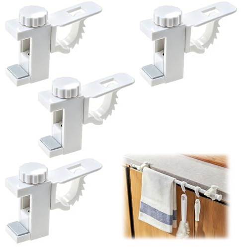 4 soportes de soporte de pinza para cortinas, soporte de pinza para puerta, barra transversal ajustable, barra de cortinas, almacenamiento de toallas, gancho para organizador, rotación de 360°.