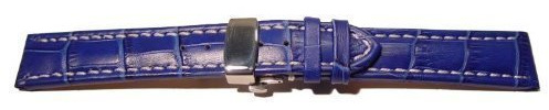 VK von Buran01.com Uhrenarmband XXL Calf Kroko STYL Leather Blue/White 24mm Watch Strap