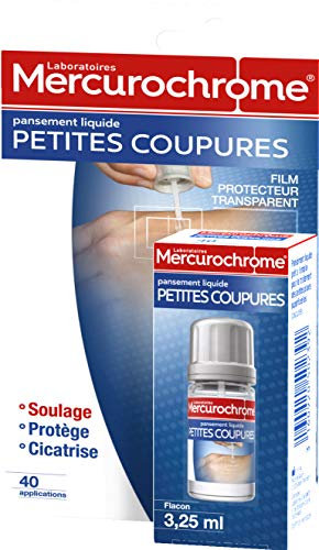 MERCUROCHROME - Pansement Liquide Petites Coupures - Forme un Film Protecteur Transparent - Soulage la douleur, Protège des agressions extérieures et Favorise la cicatrisation