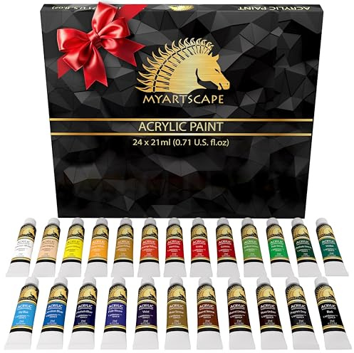 Myartscape Acrylic Paint Set - 24 x 21ml Tubes - Lightfast - Heavy Body - Great Tinting Strength - High Viscosity - Professional Grade - Artist Quality Painting Supplies - Premium Paints