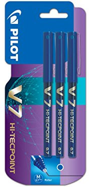Pilot V7 Hi-Tecpoint Rollerball Pen, 0.7 mm Tip - Blue, Pack of 3