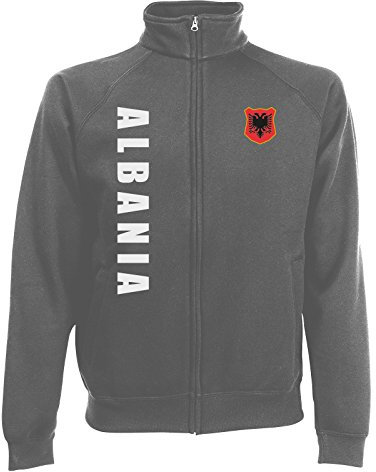 Albanien Shqiperia EM-2020 Sweatjacke Wunschname Nummer Graphit M