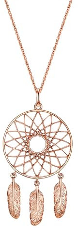 Glanzstücke München Damen-Silberhalskette Feder Sterling Silber rosévergoldet 70 cm - Silberkette rosévergoldet mit Feder-Anhänger Halskette Traumfänger Roségold Kette